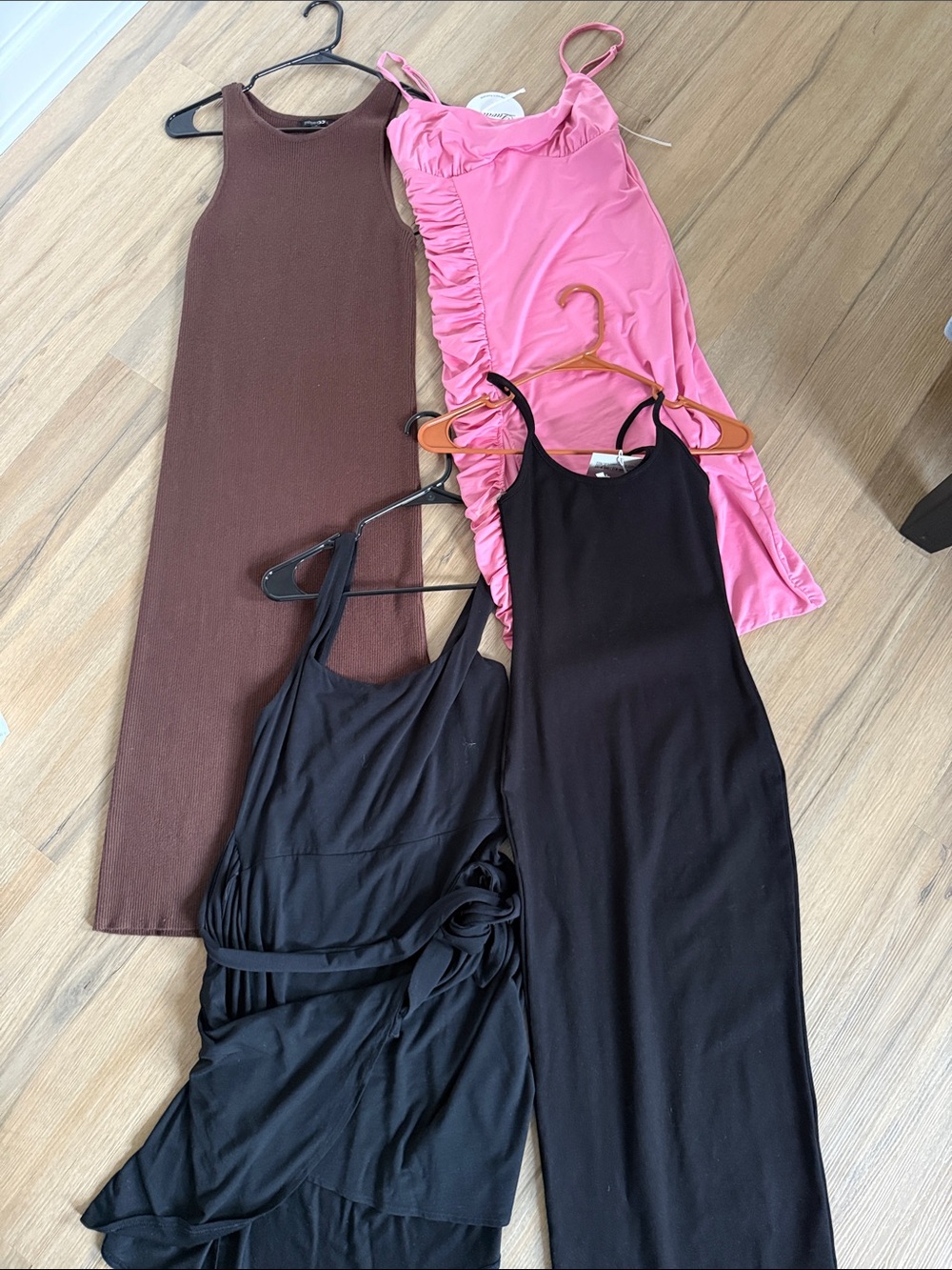 Mix of Ribbed Brown, Pink & Black Dresses - 4-Pack